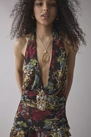 Jaded London Cindy Plunge Halter Open-Back Mini Dress