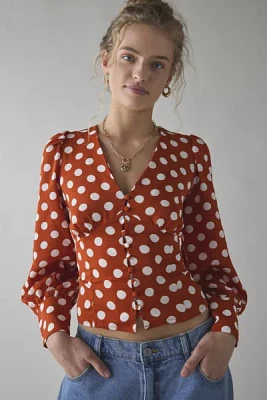 Glamorous Rusty White Polka Dot Puff Sleeve Blouse