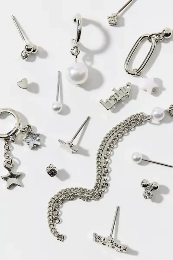 Star & Pearl Post And Hoop Earring Set