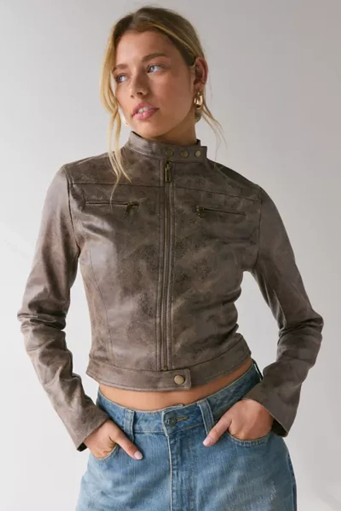 Lioness Bella Faux Leather Cropped Moto Jacket