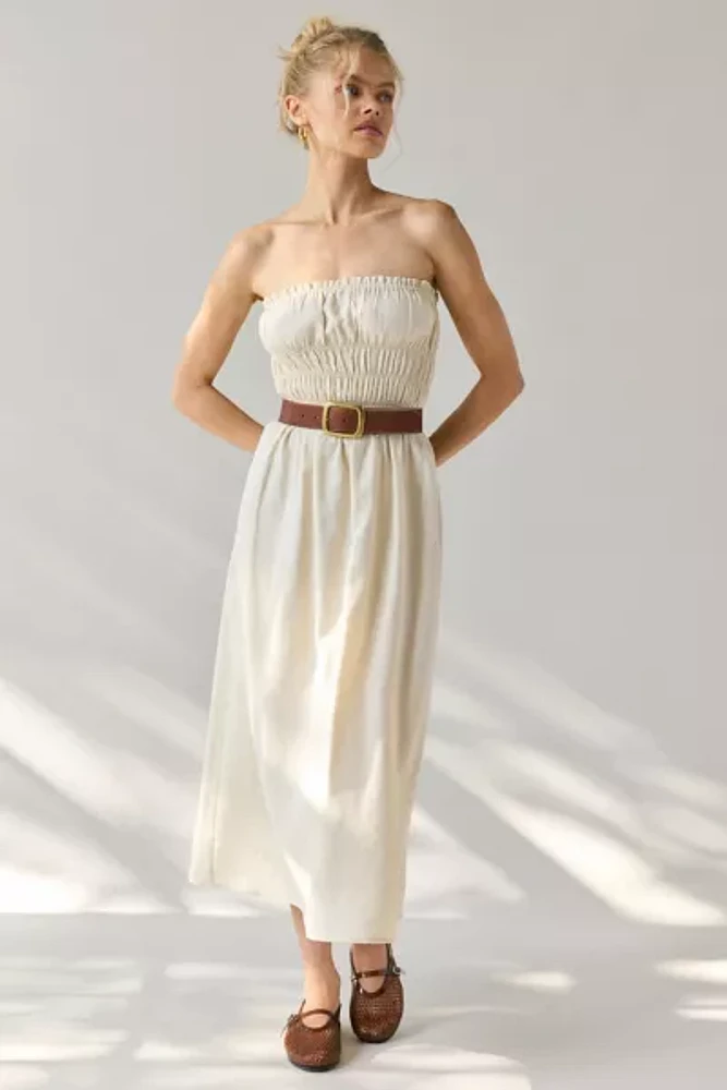 ReMADE By UO Made LA EcoVero™ Linen Ruched Tube Midi Dress
