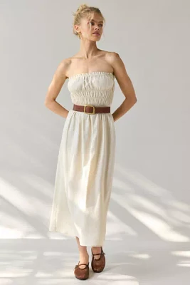 ReMADE By UO Made LA EcoVero™ Linen Ruched Tube Midi Dress