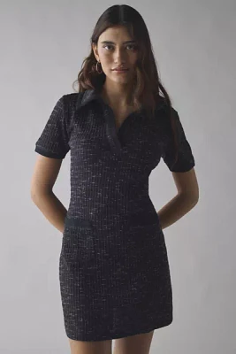 UO Golden Hour Ribbed Knit Short Sleeve Collared Mini Dress