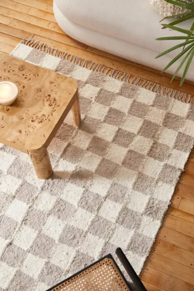Checkerboard Woven Shag Rag Rug