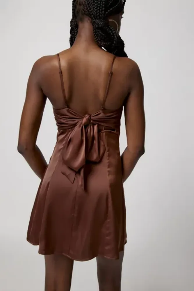UO Bella Bow-Back Satin Mini Dress