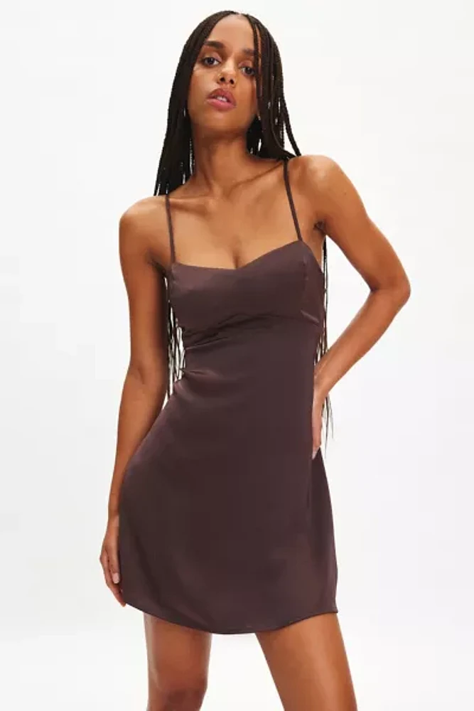 UO Bella Bow-Back Satin Mini Dress