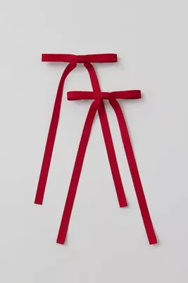 Ribbon Long Hair Bow Barrette Set