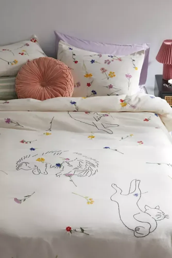 Sleepy Cats Embroidered Duvet Cover