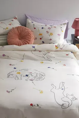 Sleepy Cats Embroidered Duvet Cover