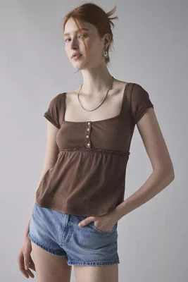 BDG Brittney Square Neck Henley Babydoll Tee