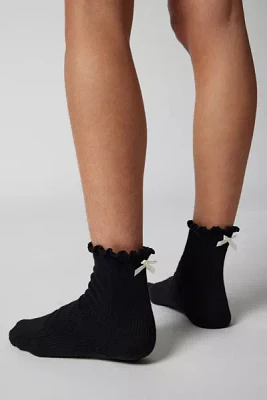 Ribbed Knit Ruffle & Bow Crew Sock
