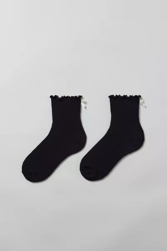 Ribbed Knit Ruffle & Bow Crew Sock