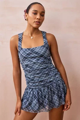 UO Sabrina Check Mesh Romper