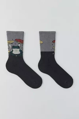 Frog & Mushroom Pattern Crew Sock