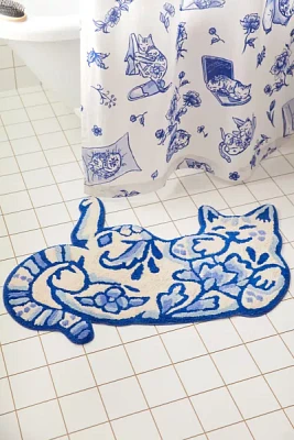 Delft Cat Shaped Tufted Bath Mat