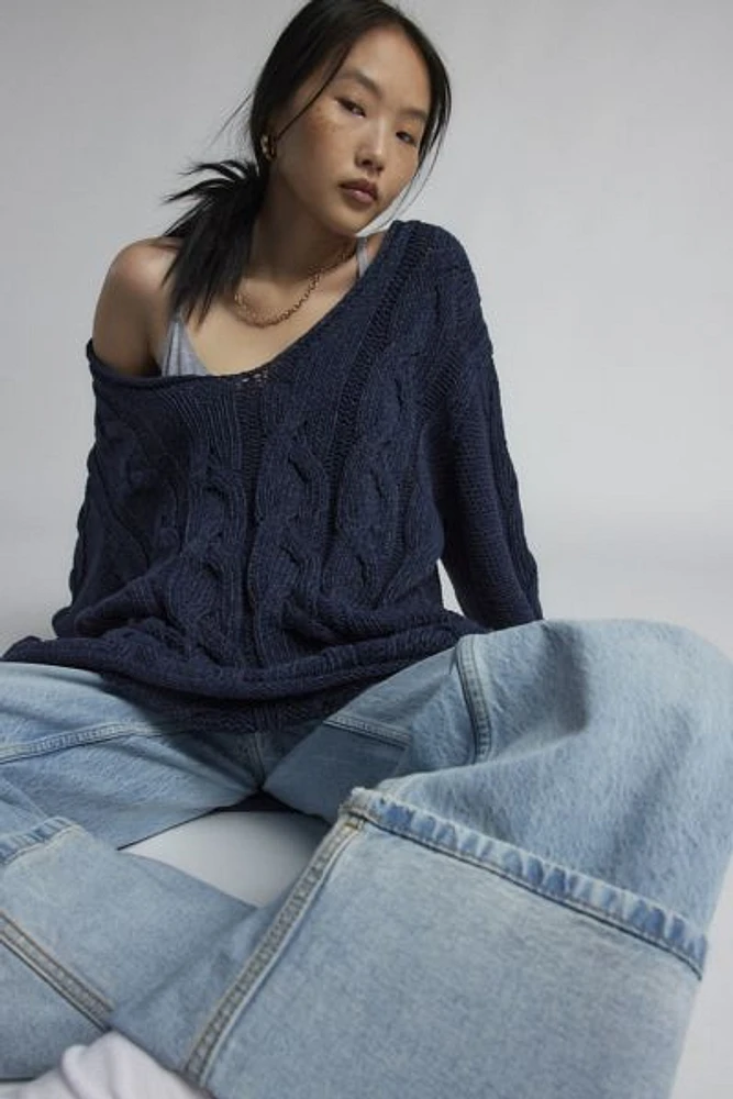 BDG Skylar Oversized Cable Knit Pullover Sweater