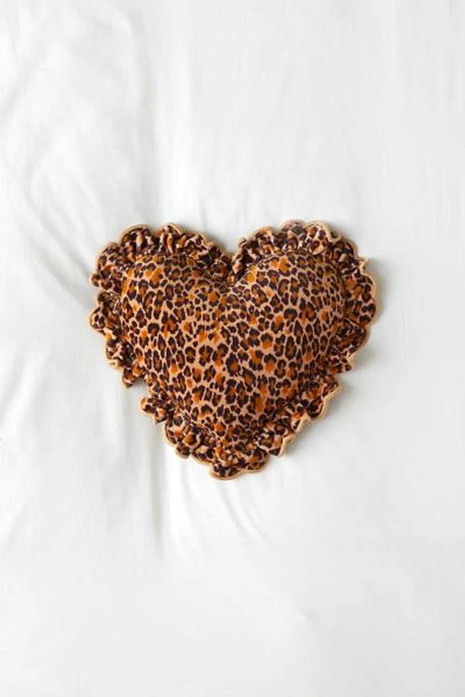 Leopard Ruffle Heart Throw Pillow