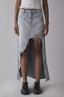 Abrand 95 Cater Destructed High-Low Denim Maxi Skirt
