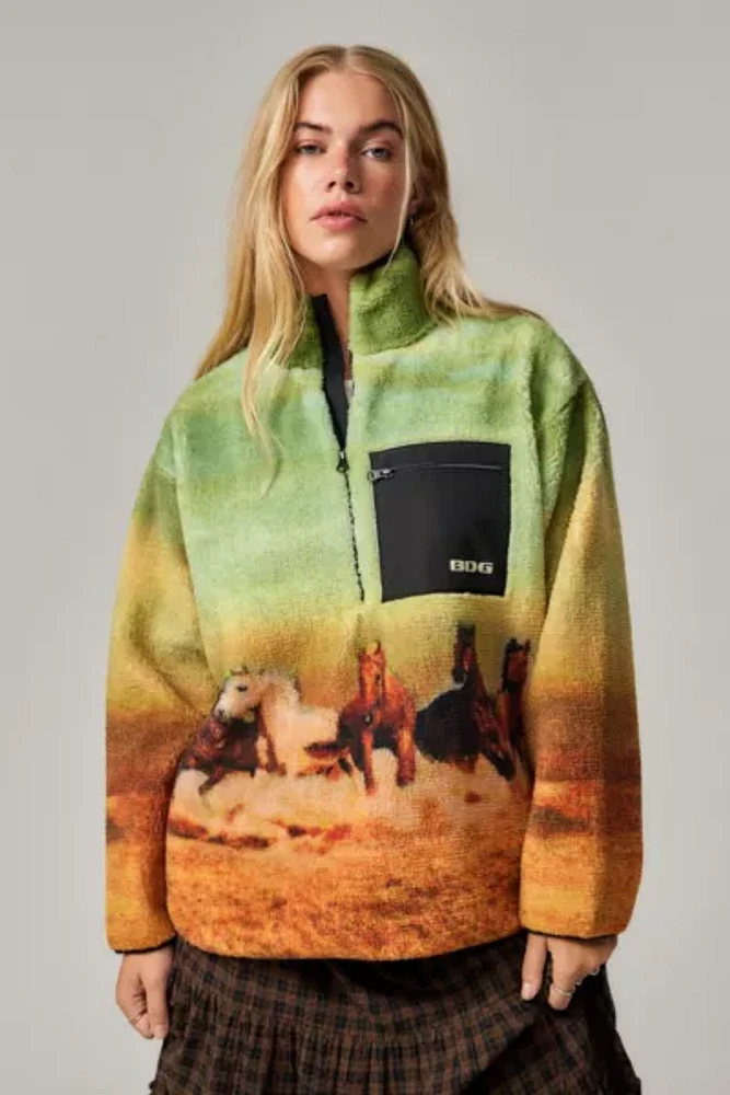 BDG SOAY Horse Half-Zip Fleece Sweatshirt