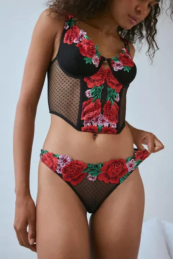Out From Under A Dozen Roses Embroidered Thong