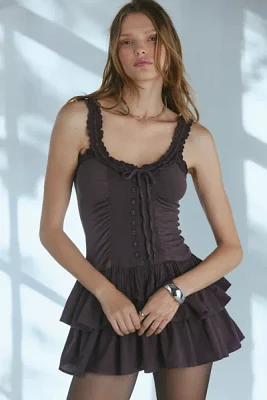 Ecote Olive Ruffled Drop Waist Milkmaid Mini Dress
