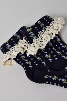 Printed Ruffle Foldover Sock