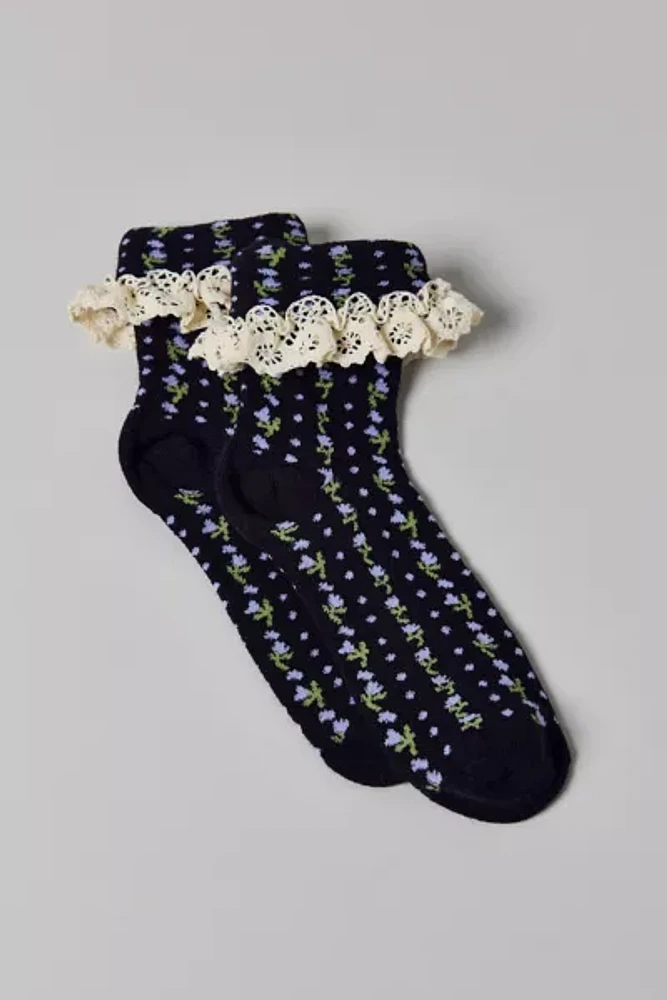 Printed Ruffle Foldover Sock