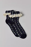 Printed Ruffle Foldover Sock