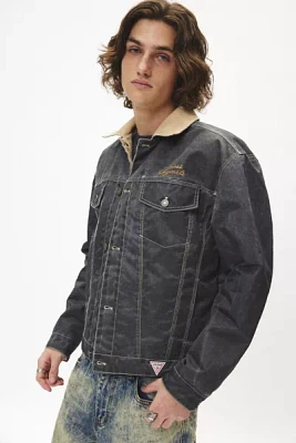 GUESS ORIGINALS Washed Denim Printed Nylon Trucker Jacket