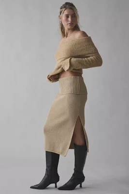 House Of Sunny Courtney Towelling Foldiver Knit Midi Skirt