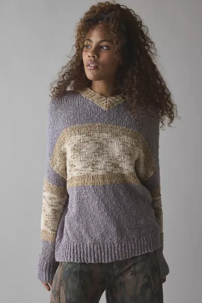 BDG Van Striped Oversized V-Neck Dad Sweater