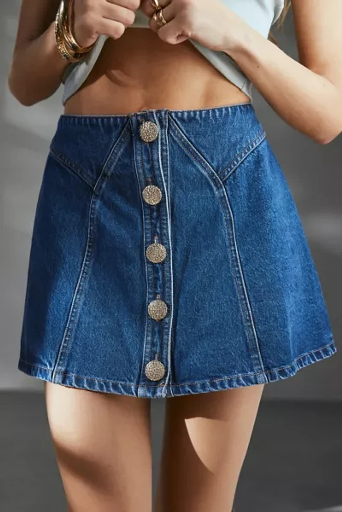 Kimchi Blue Mackenzie Embellished Button Denim Mini Skirt