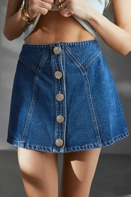 Kimchi Blue Mackenzie Embellished Button Denim Mini Skirt