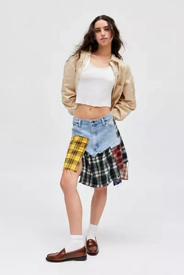 ReMADE By UO Spliced Flannel Denim Mini Skirt
