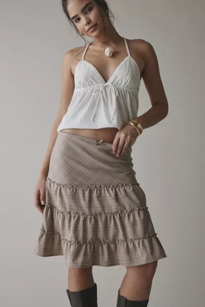 ReMADE By UO Remnants Tiered Plaid Knee-Length Skirt