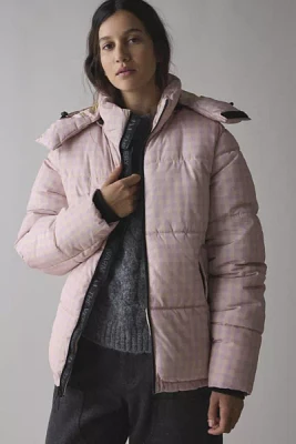 The Very Warm Pink Gingham Check Hooded Puffer Coat