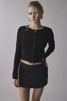 House Of Sunny Peggy Leopard Faux Fur Trim Zip-Up Sweater