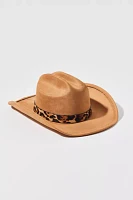 Leopard Trim Suede Cowboy Hat