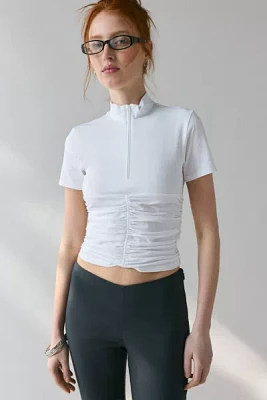 WMWM Gathered Mockneck Quarter-Zip Short Sleeve Top