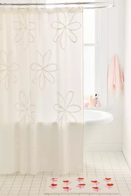 Flower Patterned Tufted Shower Curtain
