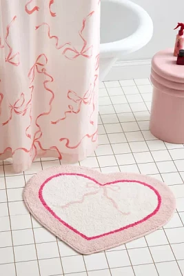 Heart Shape Bow Plush Tufted Bath Mat