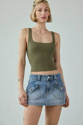 Abrand 99 Liv Low-Rise Flap Pocket Denim Micro Mini Skirt