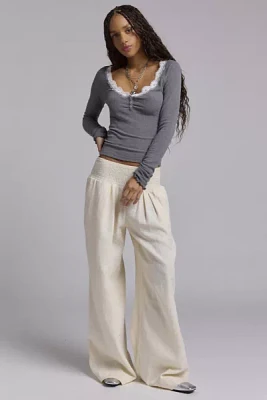 Kimchi Blue Caroline Smocked Wide Leg Linen-Blend Pant