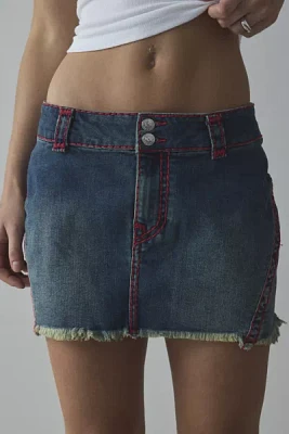 True Religion Twisted Seam Super T Flap Denim Mini Skirt