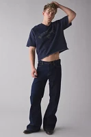 BDG Perry Embroidered Cropped Raglan Short Sleeve Sweatshirt