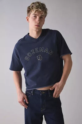 BDG Perry Embroidered Cropped Raglan Short Sleeve Sweatshirt