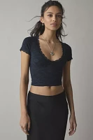 Out From Under Bella Seamless Knit Lace Trim Crop Tee