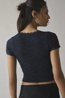 Out From Under Bella Seamless Knit Lace Trim Crop Tee