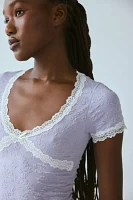 Out From Under Bella Seamless Knit Lace Trim Scoop Neck Crop Tee