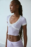 Out From Under Bella Seamless Knit Lace Trim Scoop Neck Crop Tee
